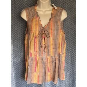 Holding Horses Anthropology Sleeveless Top Ruffle Pleated Sunset Colors size 12